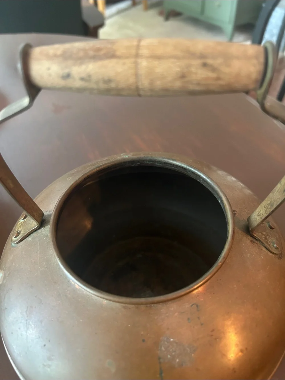 Vintage Copper Teapot with Wooden Handle - Copper Finish no lid